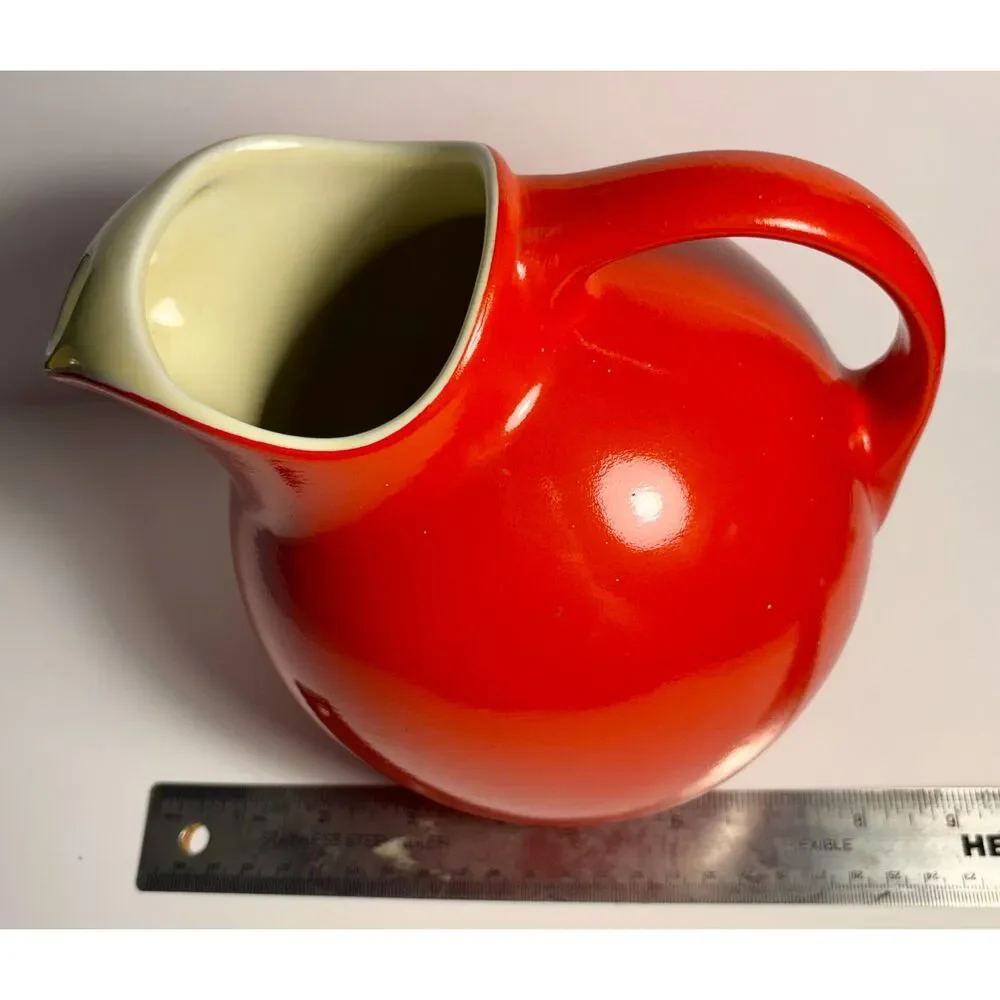 VTG Hall's Superior Quality Kitchenware Red Ball Pitcher MCM Ceramic Water Jug